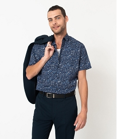 GEMO Chemise droite à manches courtes à petits motifs homme Bleu