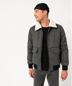 blouson matelasse en maille chinee avec col sherpa amovible homme grisJ104801_1