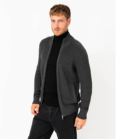 GEMO Gilet en maille côtelée à col montant homme Gris