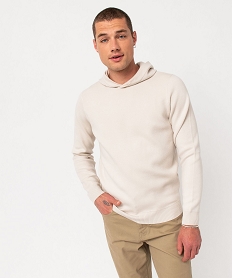 GEMO Pull à capuche en maille épaisse homme Beige