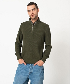 pull en grosse maille cotelee col camionneur zippe homme vertJ108001_3