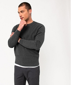GEMO Pull en coton homme avec maille fantaisie sur l’avant Gris