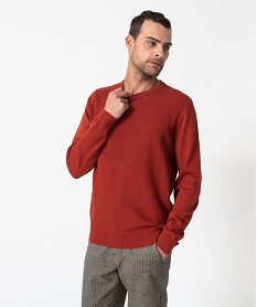 GEMO Pull en coton homme avec maille fantaisie sur l’avant Rouge