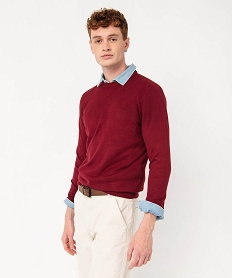 GEMO Pull en maille fine à col rond homme Rouge