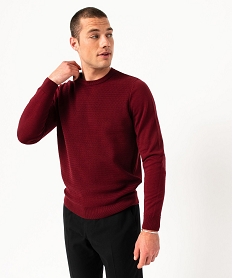 GEMO Pull en coton homme avec maille fantaisie sur lavant Rouge