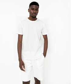 GEMO Tee-shirt à manches courtes effet rayé homme blanc standard