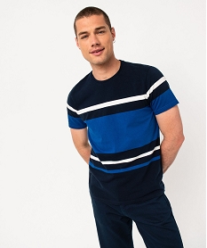 GEMO Tee-shirt manches courtes à rayures homme bleu standard