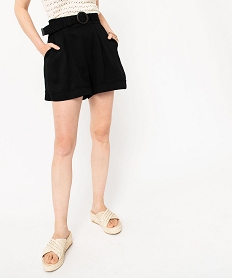 GEMO Short taille haute en toile avec ceinture tressée femme noir standard