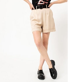 GEMO Short taille haute en toile avec ceinture tressée femme beige standard
