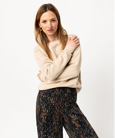 GEMO Sweat ample intérieur molletonné femme beige chine