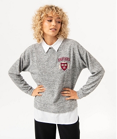 GEMO Pull avec chemise effet 2 en 1 femme - Harvard gris standard