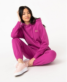 GEMO Sweat court à capuche avec message brodé femme Violet