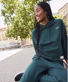 GEMO Sweat court à capuche avec message brodé femme Vert