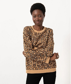 GEMO Sweat molletonné à motif léopard femme Imprimé