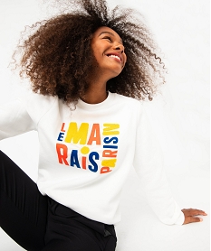 GEMO Sweat avec inscription Paris multicolore femme Beige