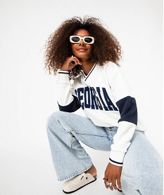 GEMO Sweat oversize à col V avec inscription brodée femme - Camps United Blanc