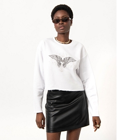 GEMO Sweat court avec motif sur le buste femme blanc standard