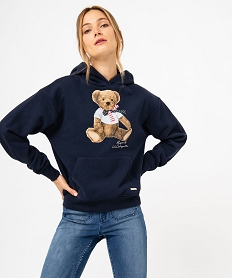 GEMO Sweat à capuche imprimé en molleton doux femme - LuluCastagnette Bleu