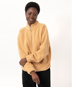GEMO Sweat en maille bouclette avec col zippé femme Beige