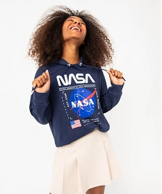 GEMO Sweat à capuche avec motif Nasa femme Bleu