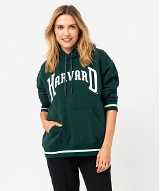 GEMO Sweat à capuche avec inscription femme - Harvard Vert
