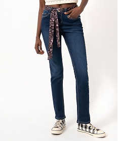 GEMO Jean Regular stretch avec ceinture foulard femme Bleu