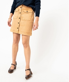 jupe en jean coloree avec fermeture boutons femme orangeJ126701_1