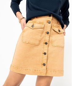 jupe en jean coloree avec fermeture boutons femme orangeJ126701_2
