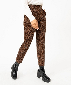 pantalon droit en toile extensible imprime leopard femme brun pantalonsJ127301_2