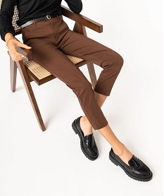 pantalon en toile extensible coupe slim femme avec ceinture brunJ128301_1