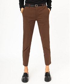 pantalon en toile extensible coupe slim femme avec ceinture brunJ128301_2