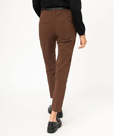 pantalon en toile extensible coupe slim femme avec ceinture brunJ128301_3