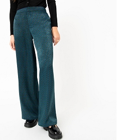 pantalon large en satin fluide imprime femme bleuJ128501_1