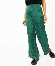 GEMO Pantalon large en satin fluide imprimé femme Vert