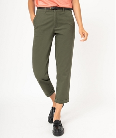 GEMO Pantalon 78ème en toile extensible avec ceinture femme Vert