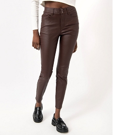 pantalon enduit taille haute coupe skinny push-up femme brunJ129501_1