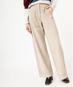 pantalon large taille haute en velours cotele femme beigeJ130101_1
