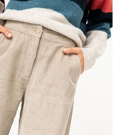 pantalon large taille haute en velours cotele femme beigeJ130101_2