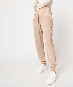 GEMO Pantalon cargo en matière satinée femme Beige