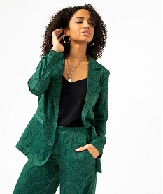 GEMO Veste blazer femme imprimée en matière satinée Vert