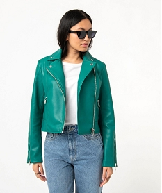 GEMO Blouson biker en synthétique imitation cuir femme vert standard