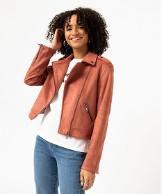 GEMO Blouson en suédine esprit biker femme rose standard