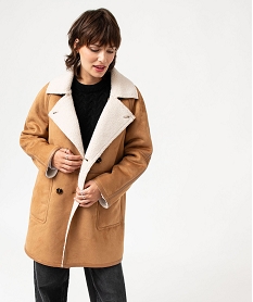 GEMO Manteau long en suédine doublée sherpa femme marron vif