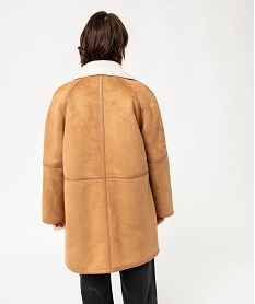 manteau long en suedine doublee sherpa femme orangeJ138301_3