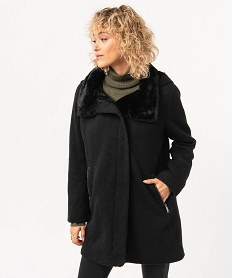 manteau en maille avec col fourrure imitation femme noirJ138501_1