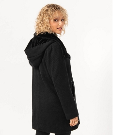 manteau en maille avec col fourrure imitation femme noirJ138501_3