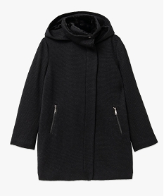 manteau en maille avec col fourrure imitation femme noirJ138501_4