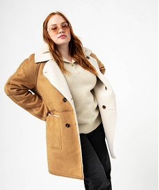 GEMO Manteau en suédine doublé sherpa femme grande taille marron standard