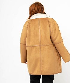 manteau en suedine double sherpa femme grande taille brunJ138601_3