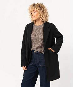 GEMO Manteau long à col tailleur femme noir standard